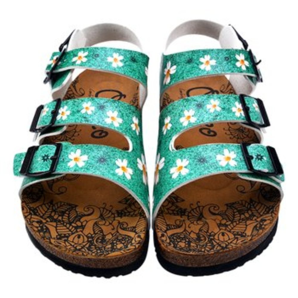 NWT Calceo Floral Three Buckle Sandal